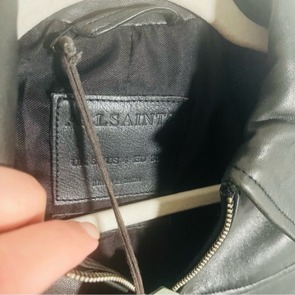 NEW All Saints Pascao Leather Bomber Jacket Black Bikercore Club Retro Outerwear - Picture 12 of 13